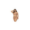 Ensemble 2 pièces en dentelle grande taille, top à bretelles et shorty couleur taupe 